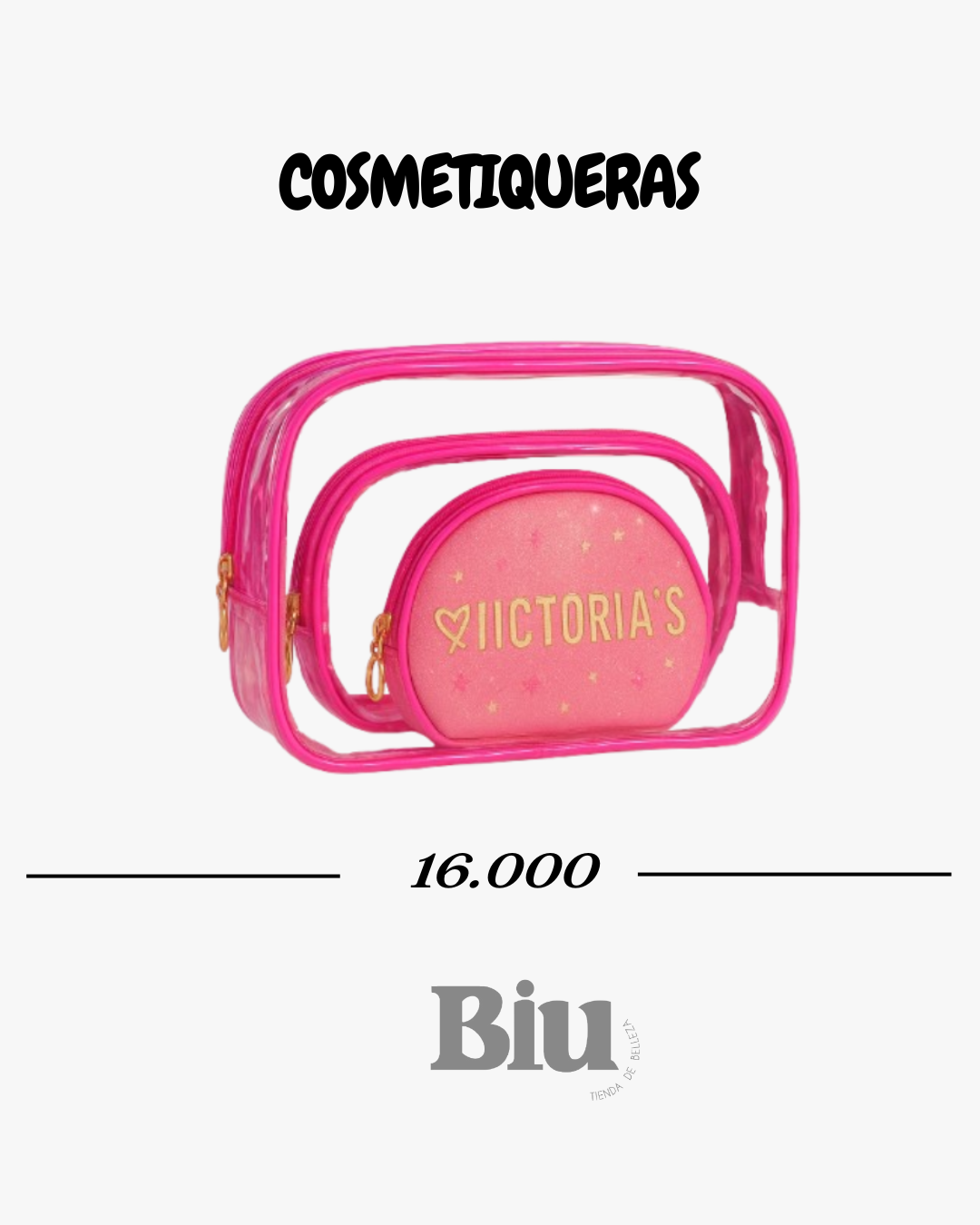 set de 3 cosmetiqueras victoria's pink – organizador transparente y escarchado set de 3 cosmetiqueras victoria's pink – organizador transparente y escarchado
